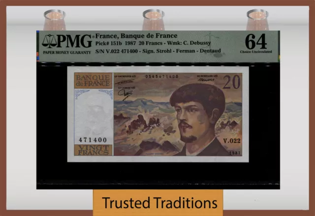 TT PK 151b 1987 FRANCE BANQUE de FRANCE 5 FRANCS PMG 64 CHOICE UNCIRCULATED