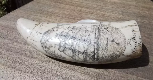 Reproduction WHALE TOOTH w/Scrimshaw, A. Lincoln & The Southern Star