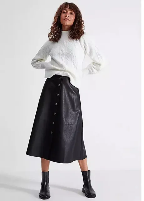Sonder Studio PU Popper Midi Skirt UK Size 14 Womens Black Leather Look Skirt