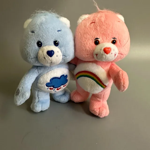 Vintage Care Bear Set Cheer Bear And Grumpy Bear Pink/Blue Hugging best friends