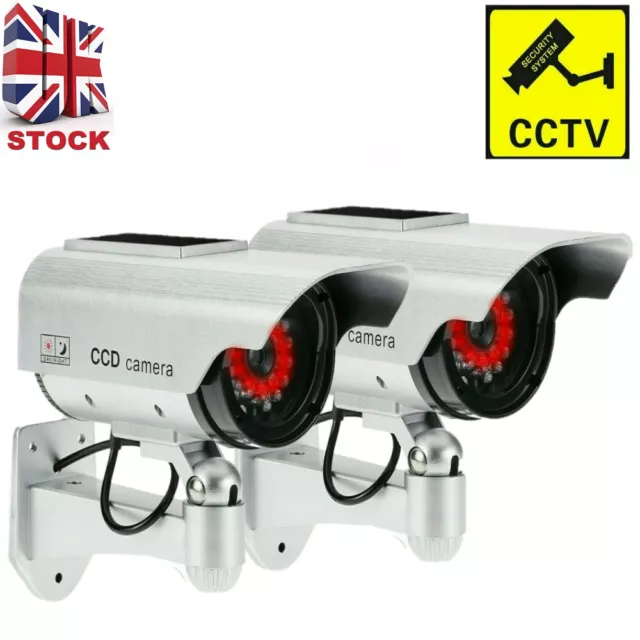 2 x Dummy Security Camera Solar Powered CCTV Surveillance Bullet Cam Fake IR LED