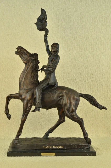 Signed Remington Native American Indian Riding Horse Bronze Sculpture Figure Art