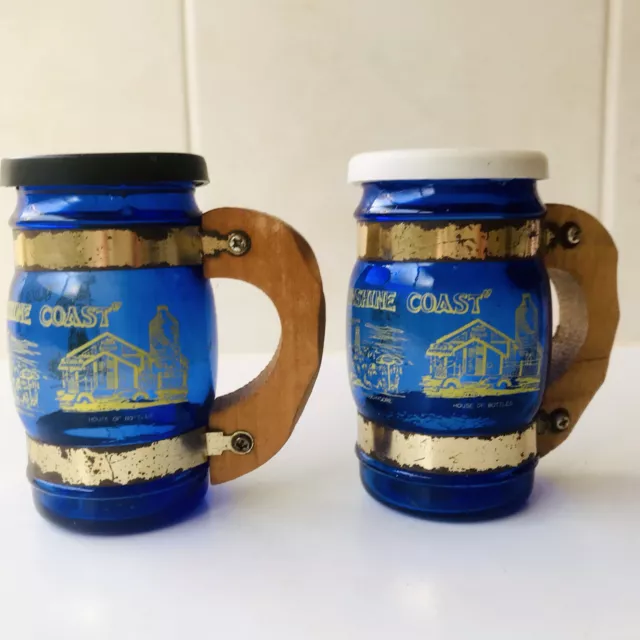 Vintage Cobalt Blue Glass Beer Barrel Salt And Pepper Shakers - Sunshine Coast