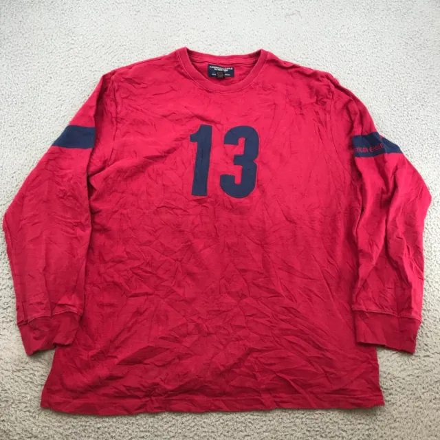 American Eagle Shirt Adult XL Red Solid Rugby Style Long Sleeve Mens 44999