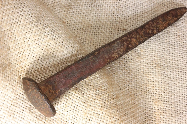 old ROSE HEAD Spike large Barn nail vintage hand forged 5 1/4” rustic handmade