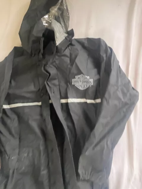 Harley Davidson rain suit adult extra small XS black one piece bib pvc hood mens