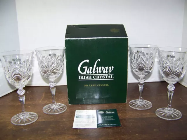 Galway Irish Crystal Kylemore Red Wine Glass Set of 4 NIB Mint Stunning Barware