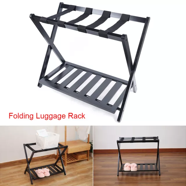 Foldable Luggage Rack Bamboo Suitcase Stand Holder Shoes Shelf for Home Hotel