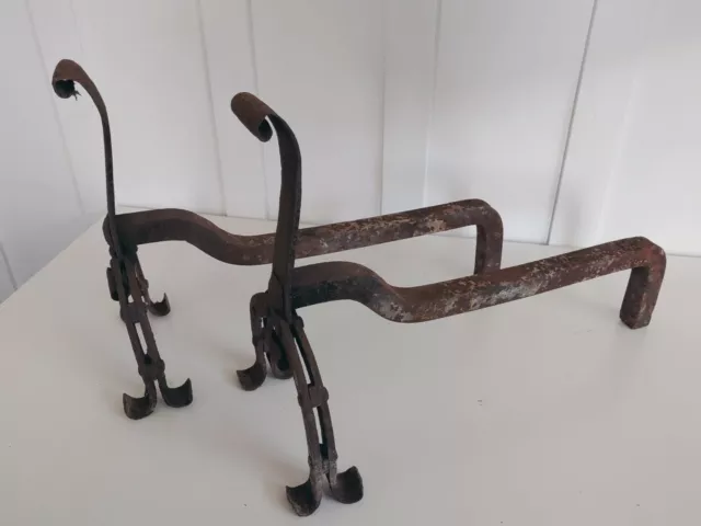 Fireplace Andirons Fire Dogs Primitive Antique Hand Forged