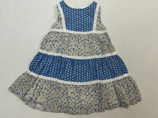 Girl's MINI BODEN blue sleeveless floral Dress Sz 4-5 Yrs