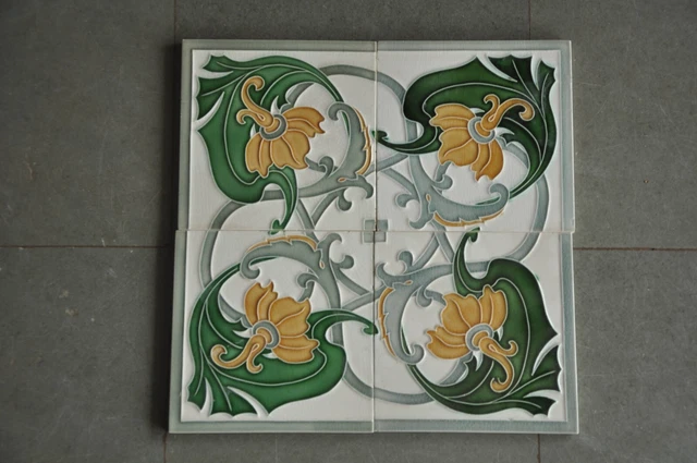 4 Pc Vintage M.S Mark Majolica Floral Decorative Art Ceramic Tiles , Japan