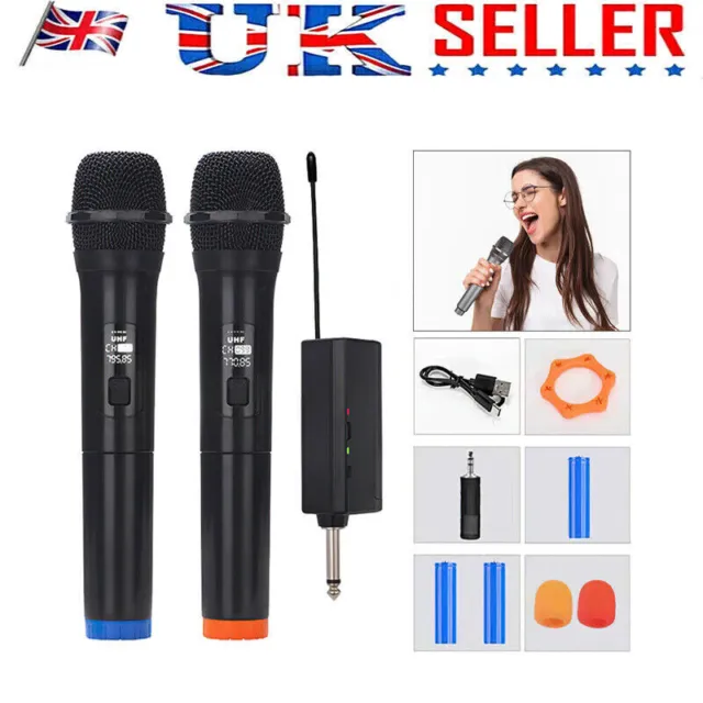 Professional Wireless Microphone Dual UHF Cordless Dynamic Karaoke Mic System UK