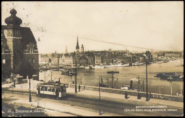 Postcard Stockholm Straßenbahn, Stadtpartie - Fotokarte 1916 2