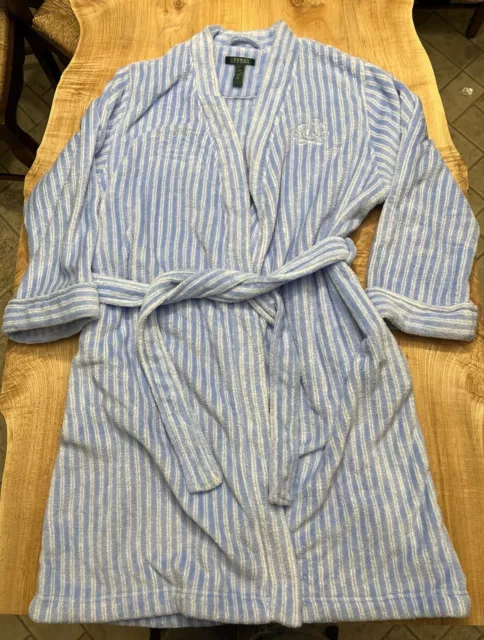 Lauren Ralph Lauren Women’s XL Light Blue / White Striped Robe Bathrobe Plush