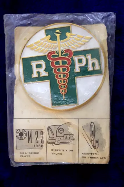 Vintage NOS R Ph Registered Pharmacist Brass Grille Badge License Plate Topper Vintage NOS R Ph Registered Pharmacist Brass Grille Badge License Plate Topper