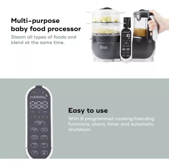 Babymoov Nutribaby Plus + Baby Food Prep Machine Blender Steamer Food Processor 3