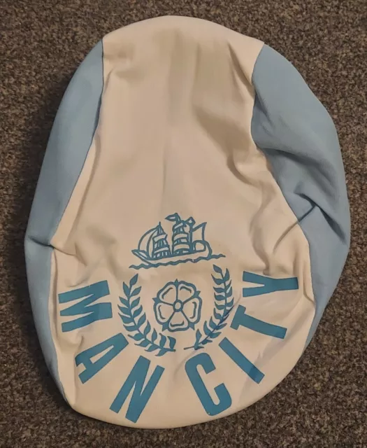 Rare Vintage 1970s Manchester City Light Blue And White Flat Cap With Club Crest