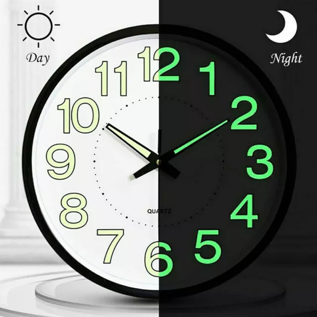 12 inch Luminous Wall Clock Silent Glow In The Dark Digital Quartz Clock Home