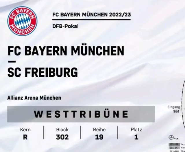 DFB POKAL VIERTELFINALE BAYERN-FREIBURG - 1 Ticket. Sehr guter Platz