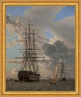 The Russian Ship of the Line Asow at Anchor Eckersberg Meer B A3 01169 Gerahmt