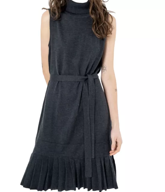Calvin Klein Women's Dark Gray Sleeveless Turtleneck Belted Sweater Dress M