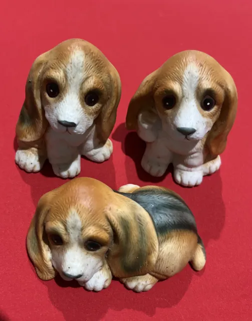 Vintage Puppy Puppies Figurine Basset Hound Dog Ceramic Kitschy Set 3