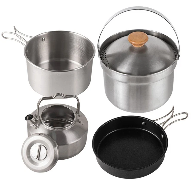 Ensemble Ustensiles De Camping 10 Pièces Antiadhésif - Sac à Dos - Pour Réchaud à Cartouche - Neuf