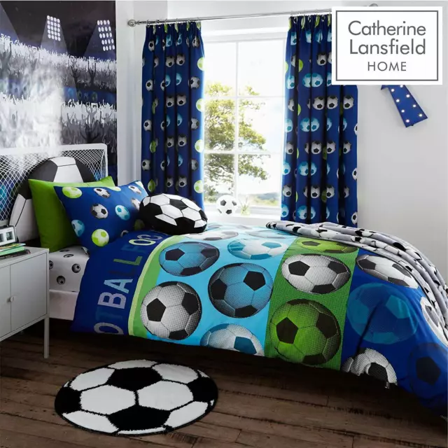 Catherine Lansfield Football Duvet Cover Curtains Sheet Rug Throw in Red or Blue