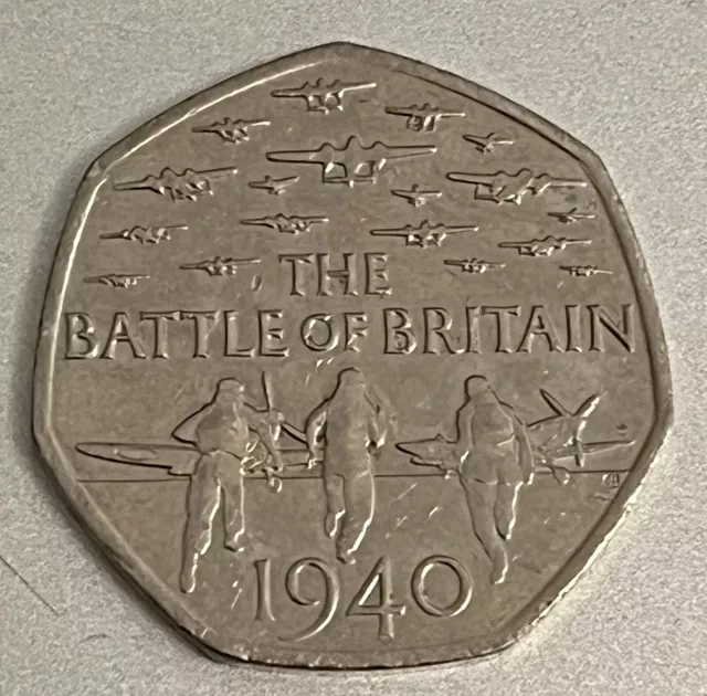 50p Coin Battle Of Britain 1940 Spitfire Bomber The Few 2015 Circulated RARE