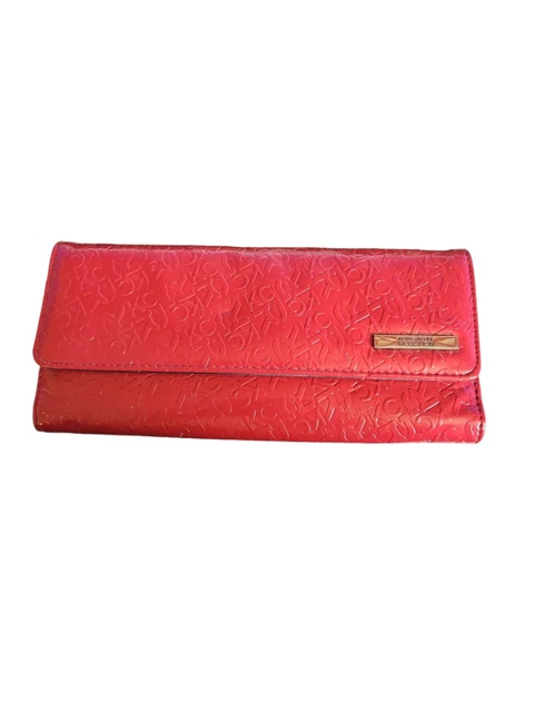KENNETH COLE PURSE red faux leather card holder coins