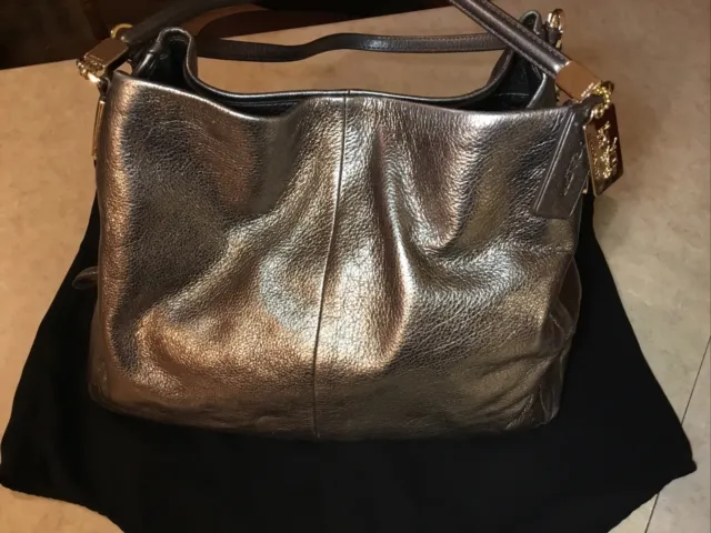 Coach Hobo Shoulder Bag in Metallic Bronze Pewter Purse Pocketbook Leather Bag