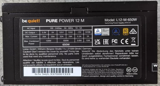 be quiet Pure Power 12 M 650W ATX 3.0 Netzteil mit zwei CPU 8 Pol Power Kabeln