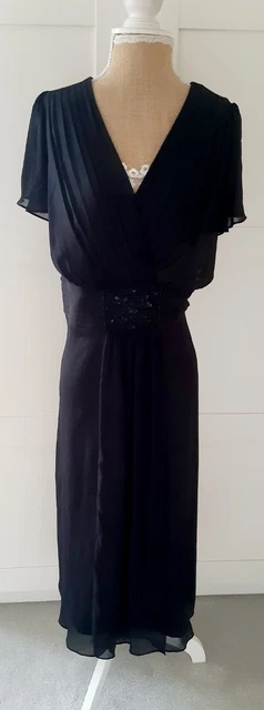 SHEEGO CURVISSA LADIES Black Sequin Beaded Wrap Dress Size 18 BNWT