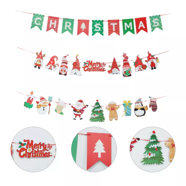 3 Pcs Christmas Paper Banners Festival Buntings Merry Sign Party The Cartoon