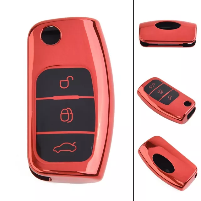 Pour Ford Flip Key 3 boutons clé rouge étui housse porte-porte gardez votre cl