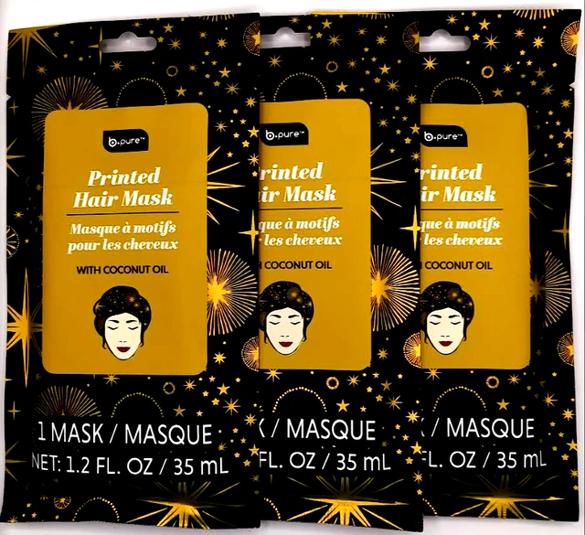 3 quilates - Máscara para el cabello impresa B-Pure con aceite de coco, 1,2 fl oz