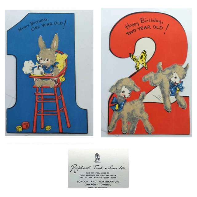 Vintage Deadstock - Children's Age, Die-Cut Greeting Cards, Raphael Tuck, Age 1