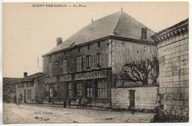 ECURY SUR COOLE - Marne - CPA 51 - la place - café du centre - fruiterie