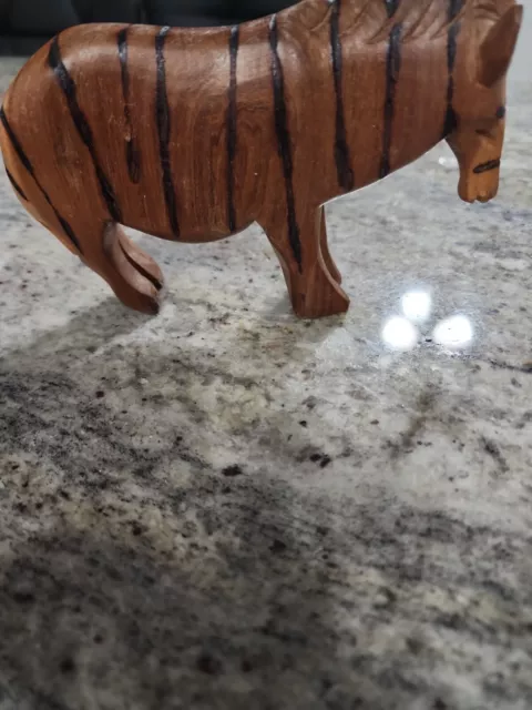 Vintage Hand Carved Wood Zebra Figurine, Wooden African Wildlife Safari Animal