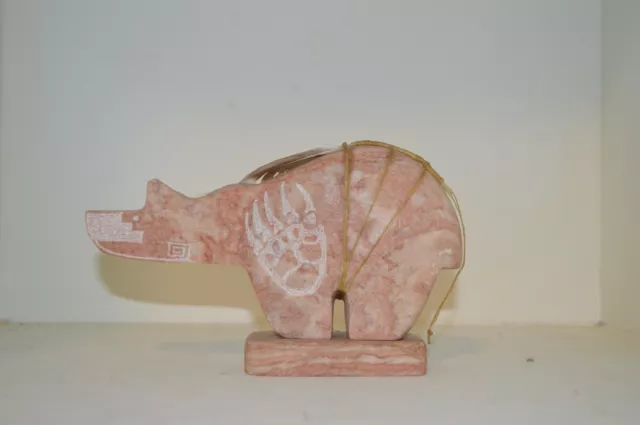 Native American Navajo Fetish Carved Stone Bear By Richard Stella Silver Damage