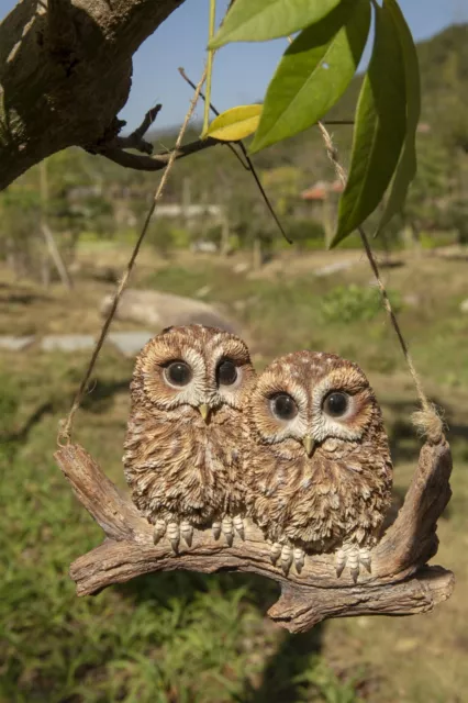 Hanging Baby Owls on Branch Garden Statue, Garden Decoration, Home Decor