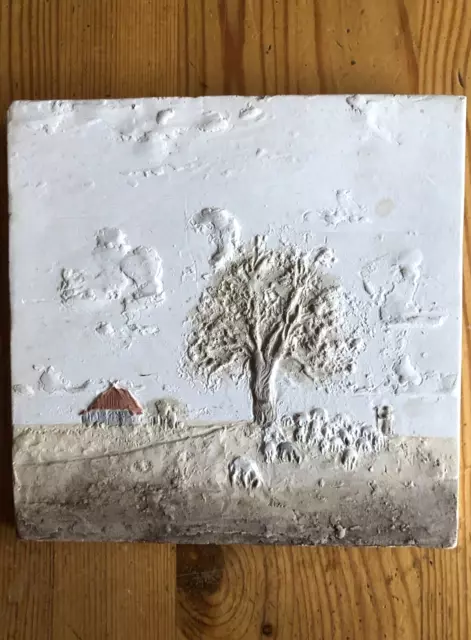 Heine Studio  Keramik Fliese Kachel Natur Schafe Baum ... Handarbeit  15 x 15 cm