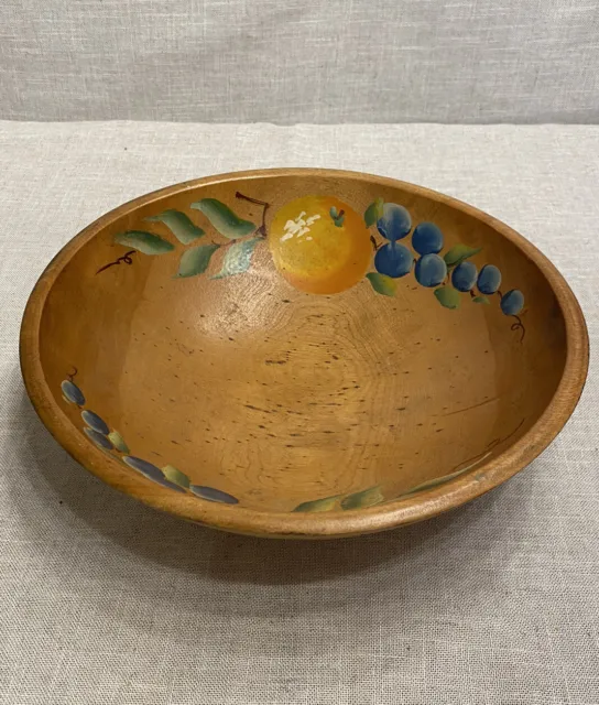 vintage hand painted wooden bowl
