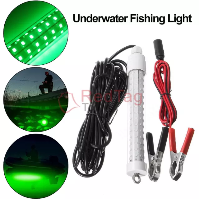 12V LED Green Underwater Submersible Night Fishing Light Waterproof Fish Lamp US