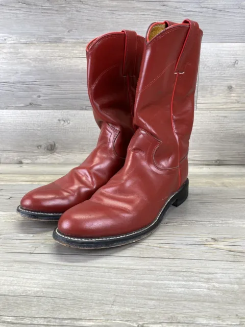 Justin Roper #L3055 Western Cowgirl Glossy Red Leather Boots Women’s Size US 7B