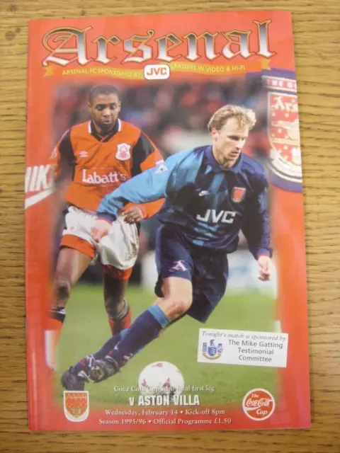 14/02/1996 Football League Cup Semi-Final: Arsenal v Aston Villa  . Item in very