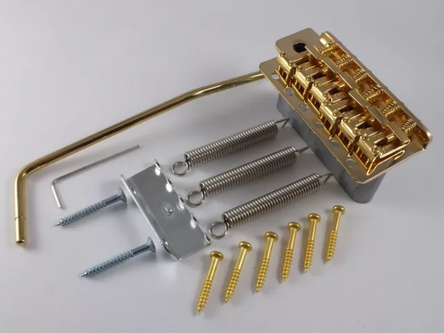 Vintage GOLD TREMOLO BRIDGE, TREM ARM with BENT STEEL SADDLES for Stratocaster