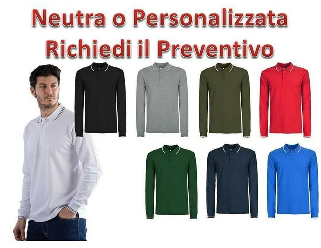 Polo maglietta Uomo Da lavoro Manica Lunga tricolore Cotone 100% t-shirt