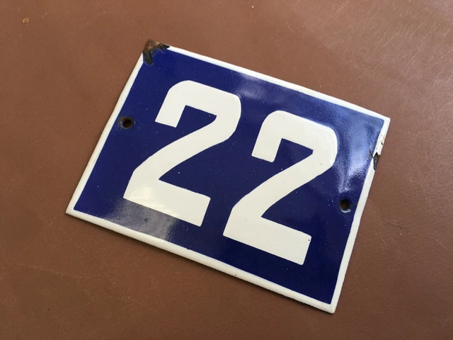 ANTIQUE VINTAGE FRENCH ENAMEL SIGN HOUSE NUMBER 22 DOOR GATE SIGN BLUE 1950's