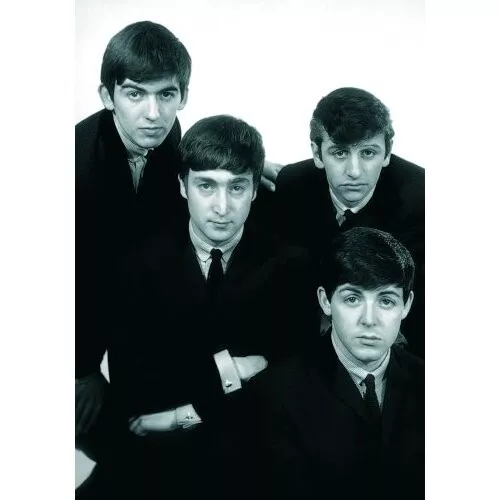 Die Beatles, offizielles riesiges Schwarz-Weiß-Porträt, Postkartenbild, Retro